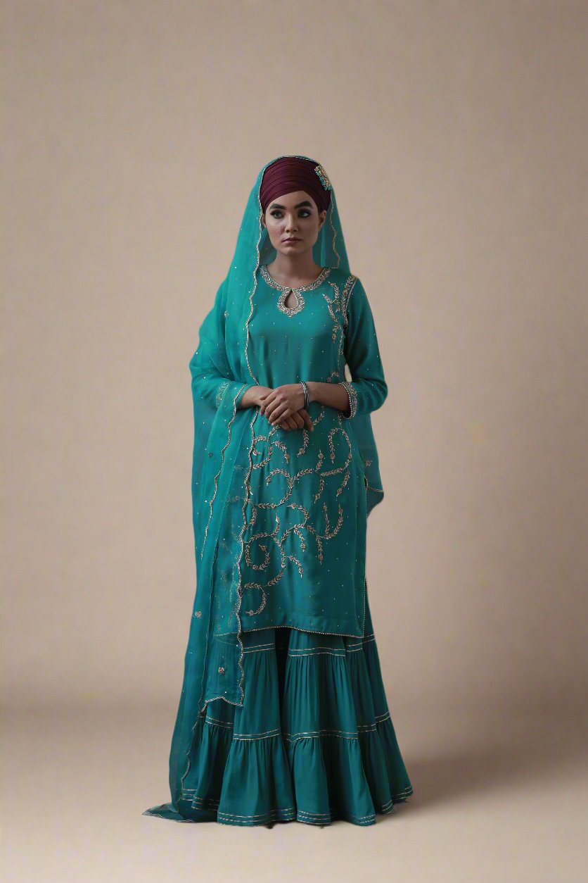 Turquiose Three Layered Garara suit