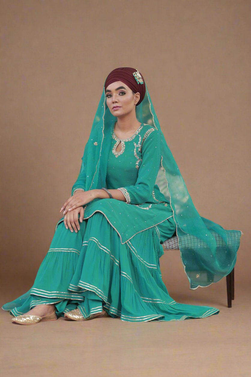 Turquiose Three Layered Garara suit