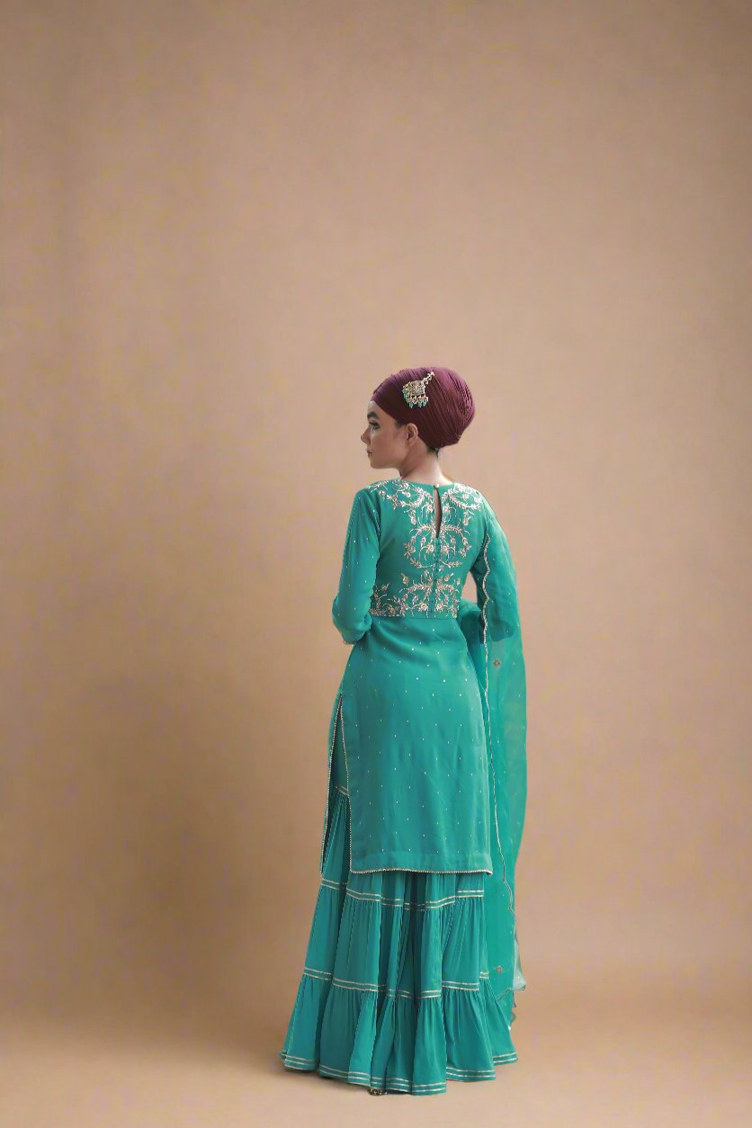 Turquiose Three Layered Garara suit