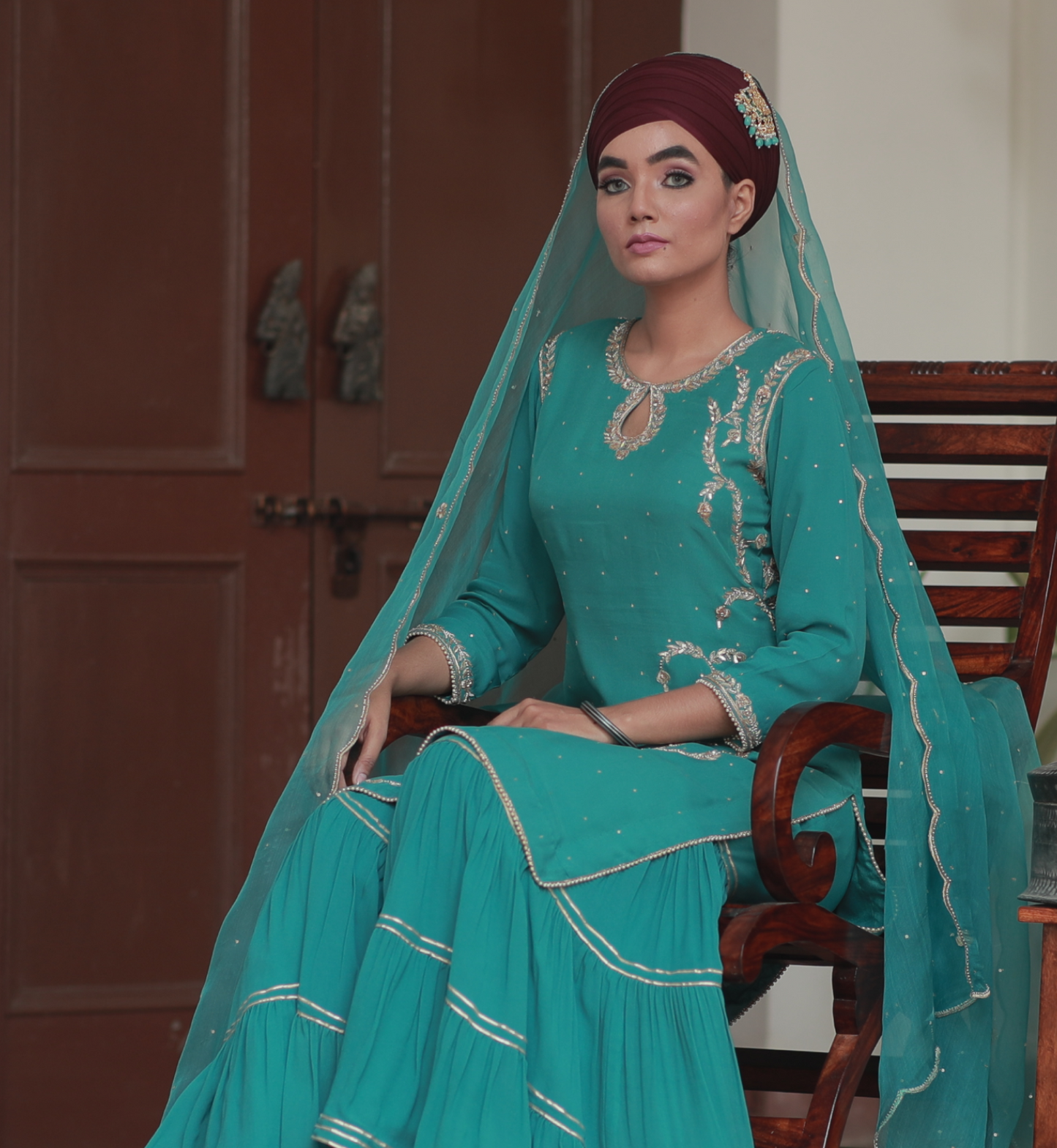 Turquiose Three Layered Garara suit